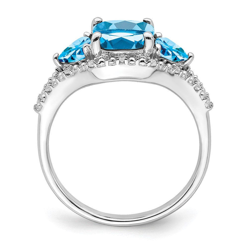 14K Weißgold Ring mit blauem Topas und echten Diamanten