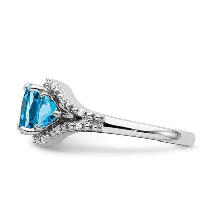 14K Weißgold Ring mit blauem Topas und echten Diamanten