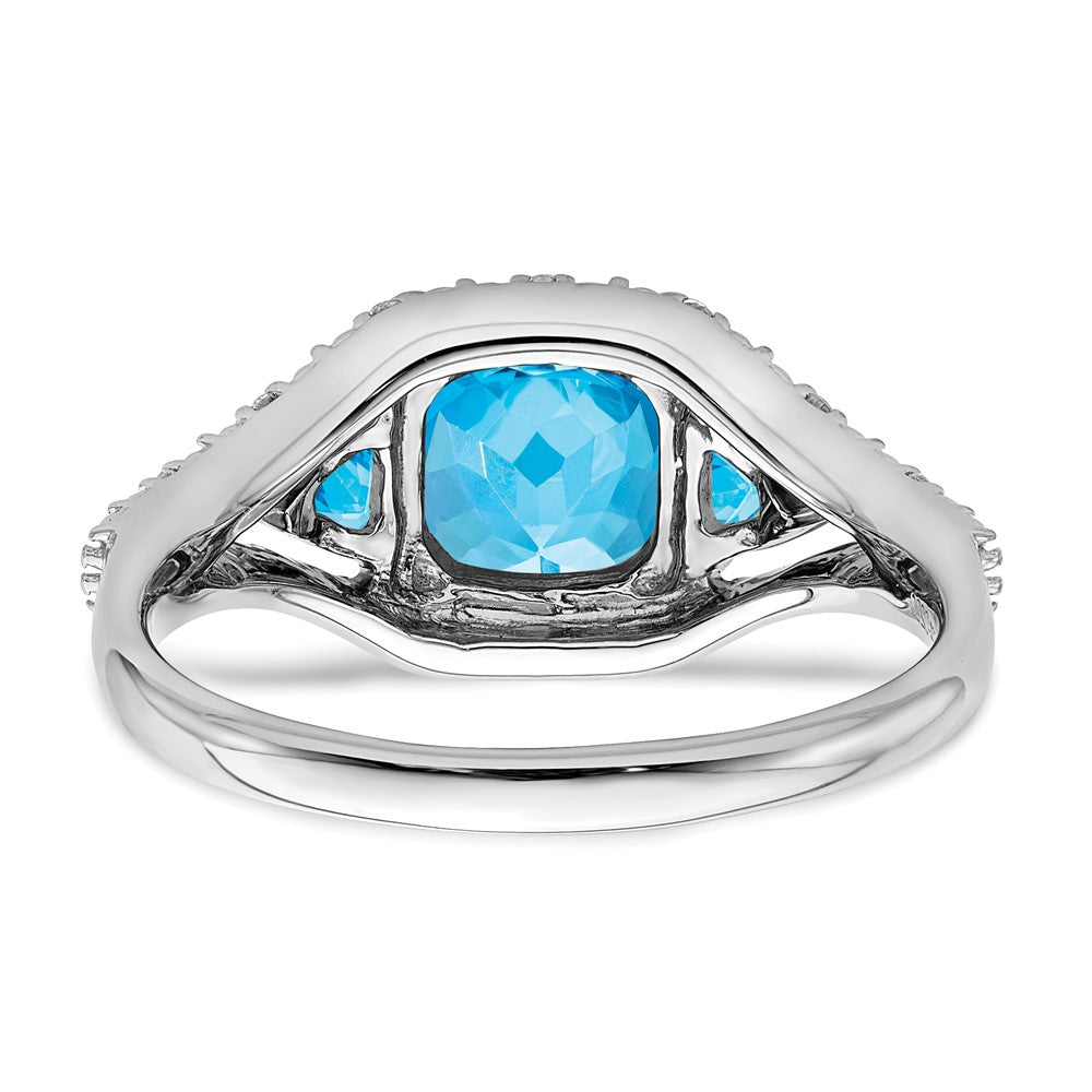 14K Weißgold Ring mit blauem Topas und echten Diamanten