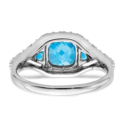 14K Weißgold Ring mit blauem Topas und echten Diamanten
