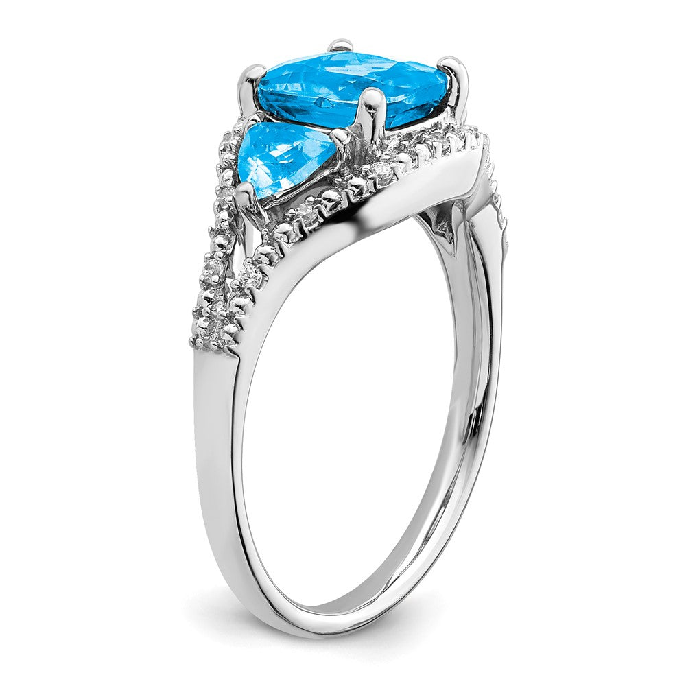 14K Weißgold Ring mit blauem Topas und echten Diamanten