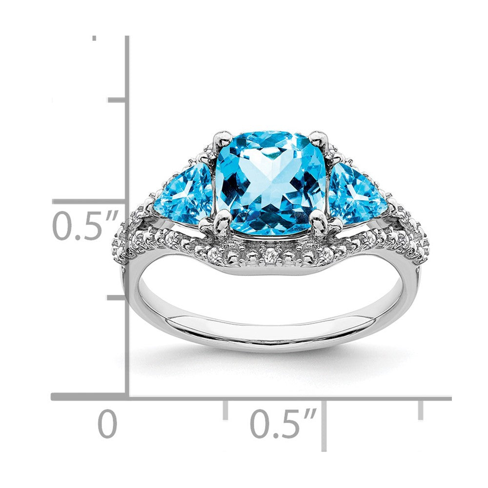 14K Weißgold Ring mit blauem Topas und echten Diamanten
