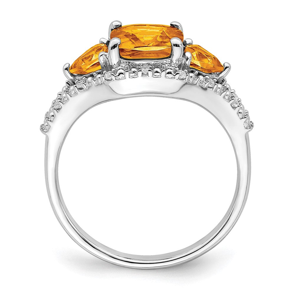 14K Weißgold Ring mit Citrin und echten Diamanten