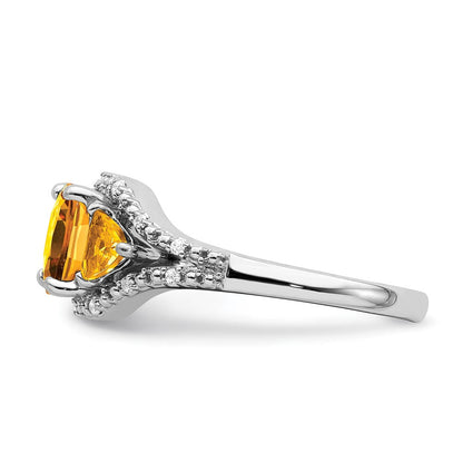 14K Weißgold Ring mit Citrin und echten Diamanten