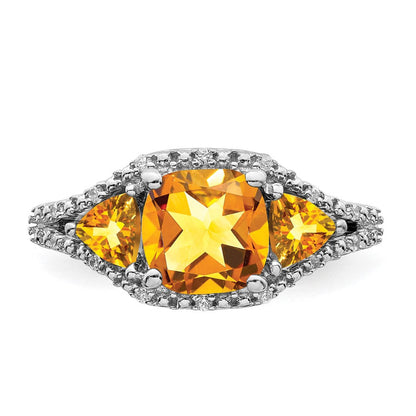 14K Weißgold Ring mit Citrin und echten Diamanten