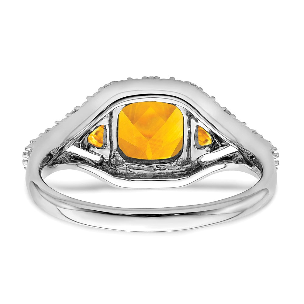 14K Weißgold Ring mit Citrin und echten Diamanten