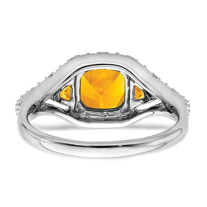14K Weißgold Ring mit Citrin und echten Diamanten