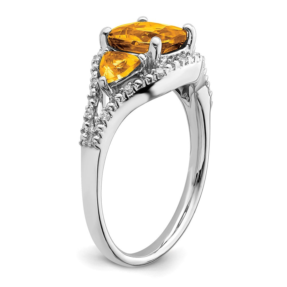 14K Weißgold Ring mit Citrin und echten Diamanten