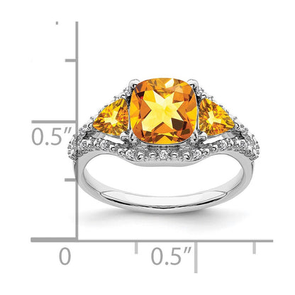 14K Weißgold Ring mit Citrin und echten Diamanten