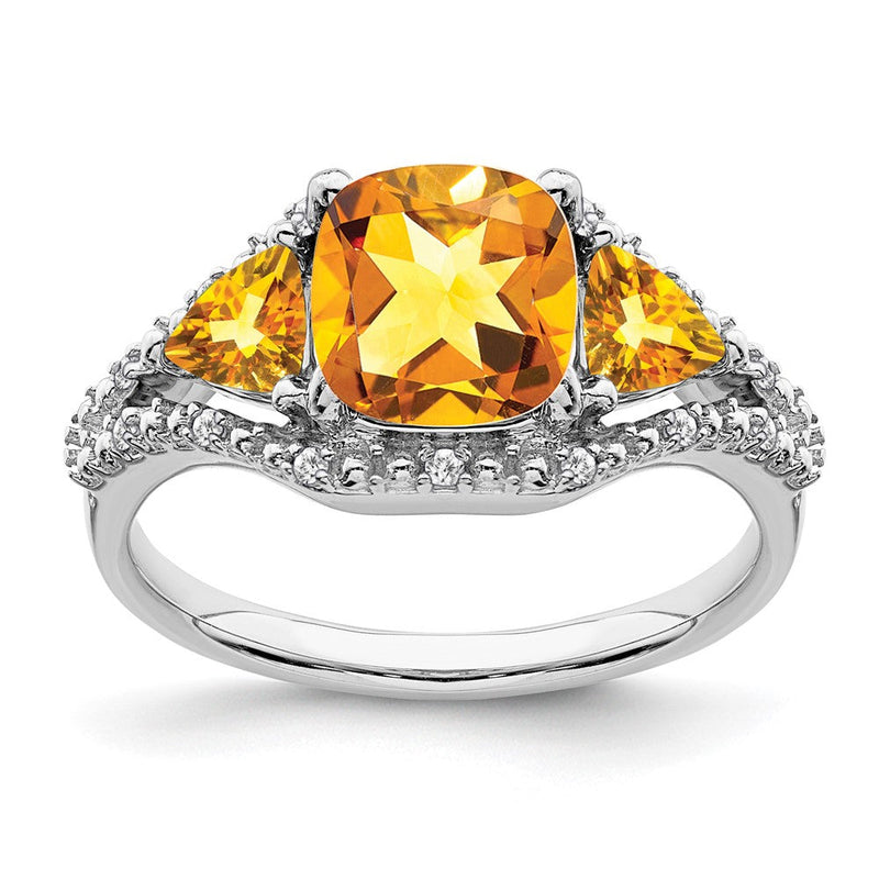 14K Weißgold Ring mit Citrin und echten Diamanten