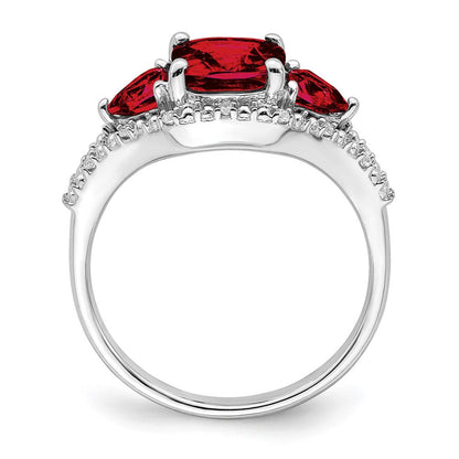 14K Weißgold Ring mit Granat und echten Diamanten