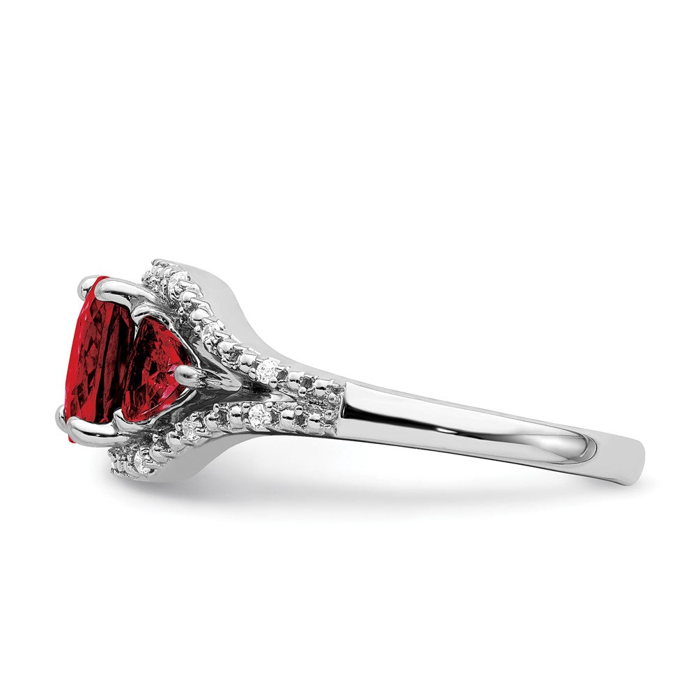 14K Weißgold Ring mit Granat und echten Diamanten