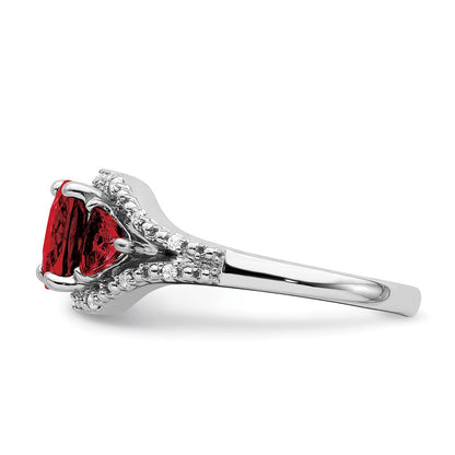 14K Weißgold Ring mit Granat und echten Diamanten