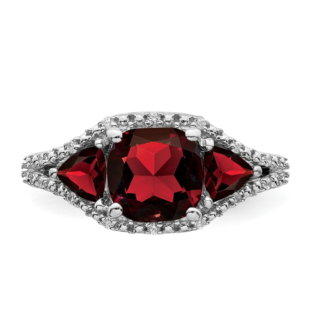 14K Weißgold Ring mit Granat und echten Diamanten