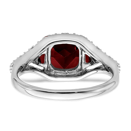14K Weißgold Ring mit Granat und echten Diamanten