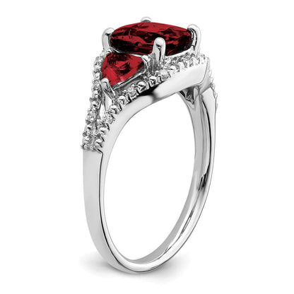 14K Weißgold Ring mit Granat und echten Diamanten