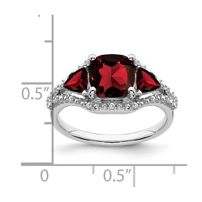 14K Weißgold Ring mit Granat und echten Diamanten