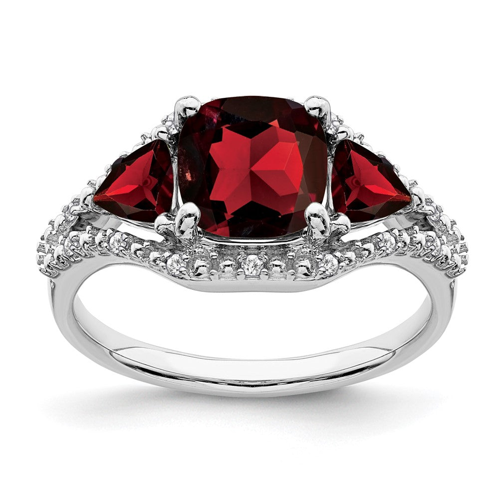14K Weißgold Ring mit Granat und echten Diamanten