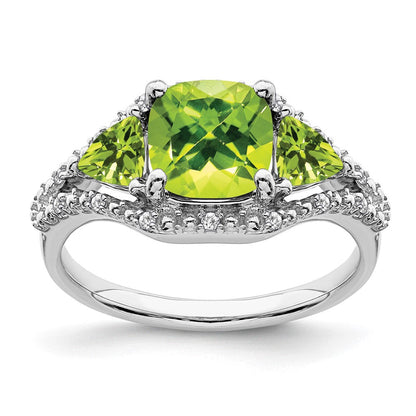 10K Weißgold 3 Stein Peridot und Diamant Ring