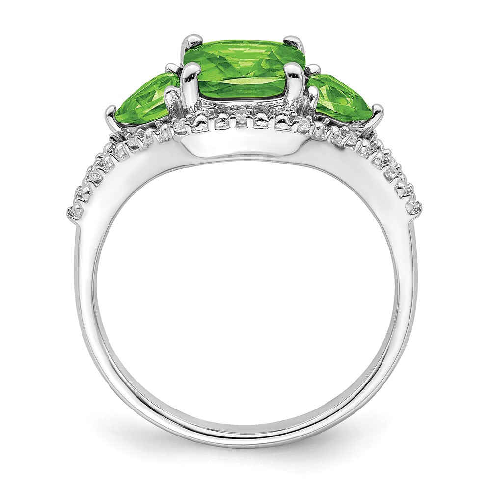 14K Weißgold Ring mit Peridot und echten Diamanten