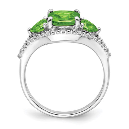 14K Weißgold Ring mit Peridot und echten Diamanten