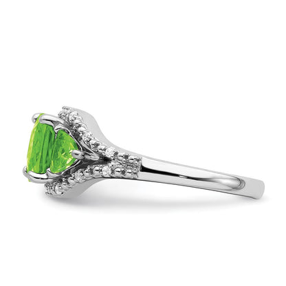 14K Weißgold Ring mit Peridot und echten Diamanten