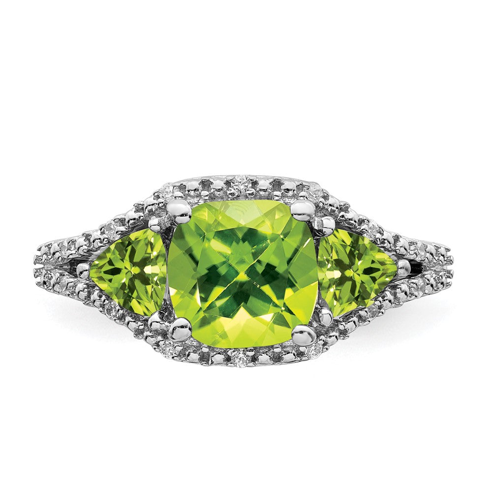 14K Weißgold Ring mit Peridot und echten Diamanten