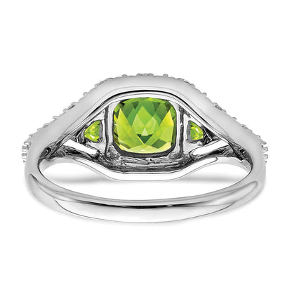 14K Weißgold Ring mit Peridot und echten Diamanten