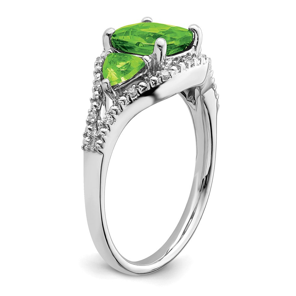 14K Weißgold Ring mit Peridot und echten Diamanten