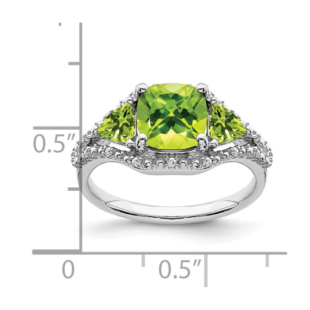 14K Weißgold Ring mit Peridot und echten Diamanten