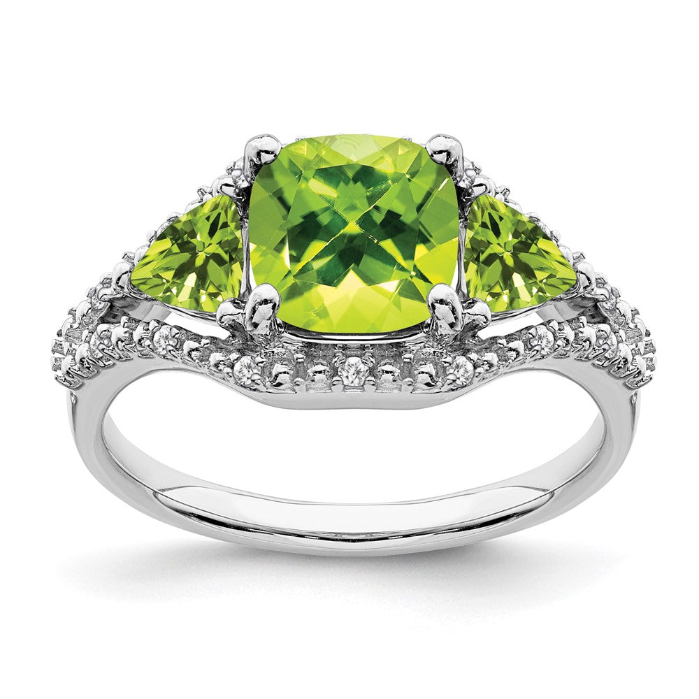 14K Weißgold Ring mit Peridot und echten Diamanten