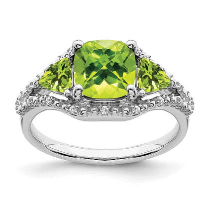 14K Weißgold Ring mit Peridot und echten Diamanten