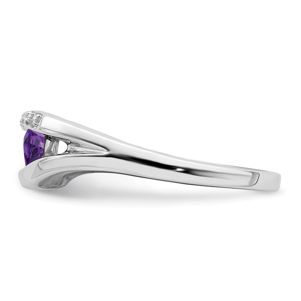 14K Weißgold Ring mit Trillion-Amethyst und echten Diamanten