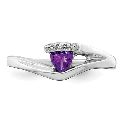 14K Weißgold Ring mit Trillion-Amethyst und echten Diamanten