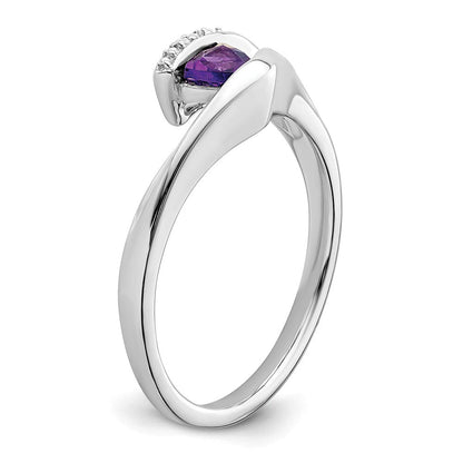 14K Weißgold Ring mit Trillion-Amethyst und echten Diamanten