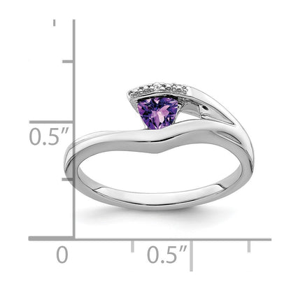 14K Weißgold Ring mit Trillion-Amethyst und echten Diamanten