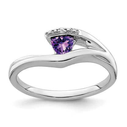 14K Weißgold Ring mit Trillion-Amethyst und echten Diamanten
