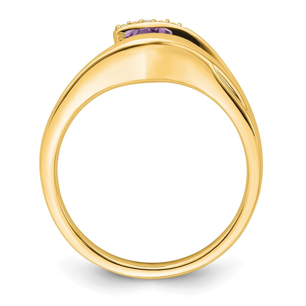 14K Gelbgold Ring mit Trillion-Amethyst und echten Diamanten