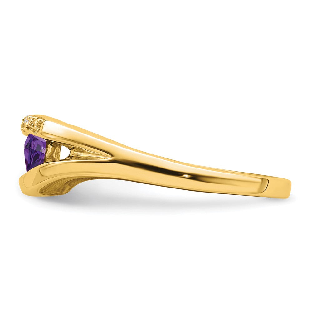 14K Gelbgold Ring mit Trillion-Amethyst und echten Diamanten