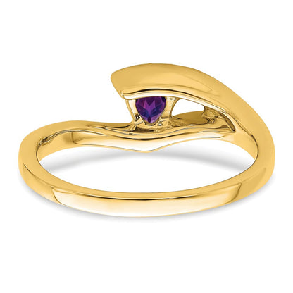 14K Gelbgold Ring mit Trillion-Amethyst und echten Diamanten