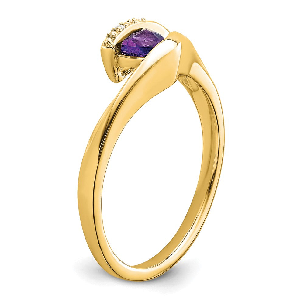 14K Gelbgold Ring mit Trillion-Amethyst und echten Diamanten