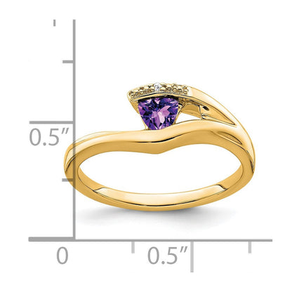 14K Gelbgold Ring mit Trillion-Amethyst und echten Diamanten