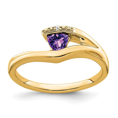 14K Gelbgold Ring mit Trillion-Amethyst und echten Diamanten