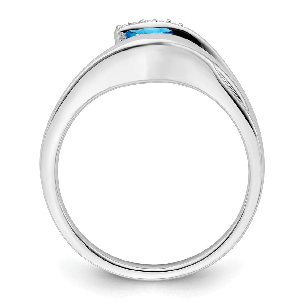 14K Weißgold Ring mit Trillion-Blautopas und echten Diamanten