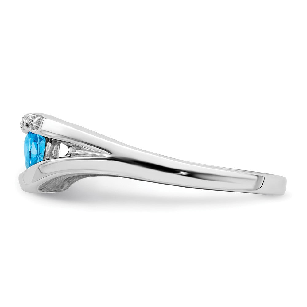 14K Weißgold Ring mit Trillion-Blautopas und echten Diamanten