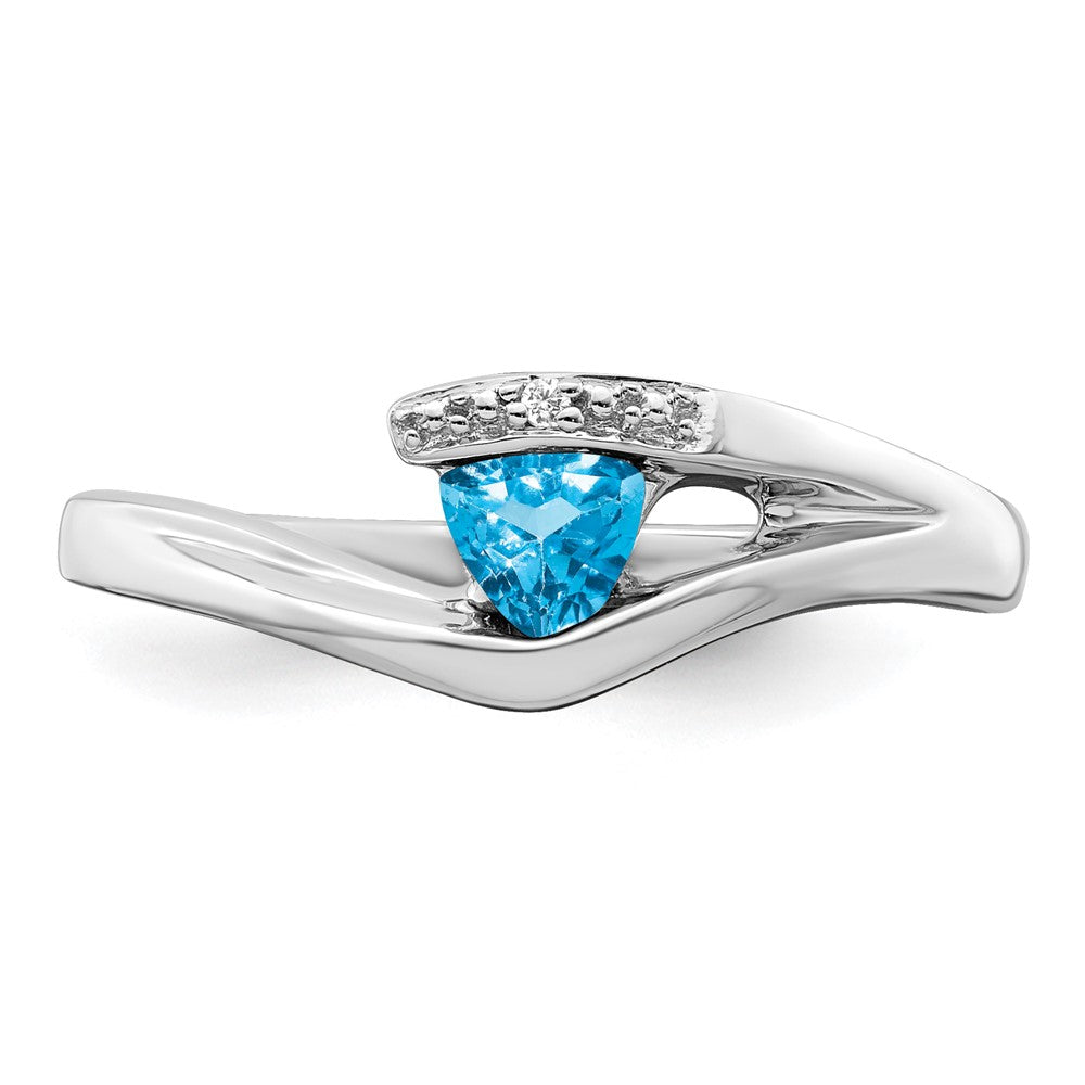 14K Weißgold Ring mit Trillion-Blautopas und echten Diamanten