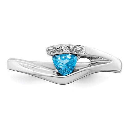 14K Weißgold Ring mit Trillion-Blautopas und echten Diamanten