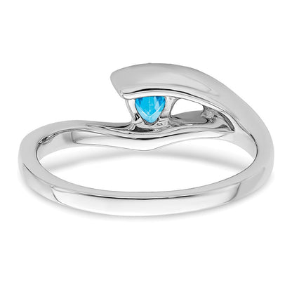14K Weißgold Ring mit Trillion-Blautopas und echten Diamanten