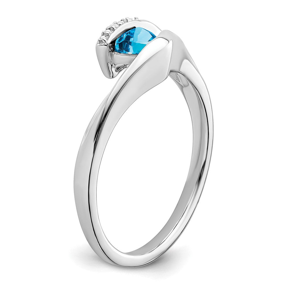 14K Weißgold Ring mit Trillion-Blautopas und echten Diamanten
