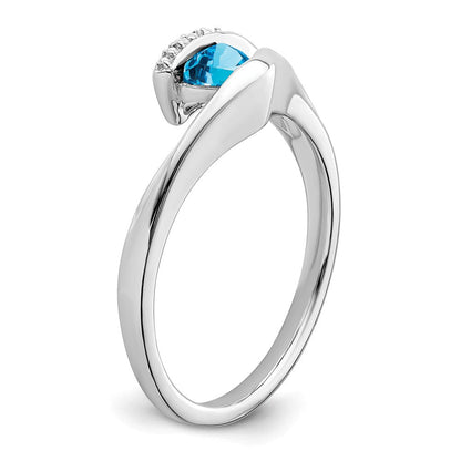 14K Weißgold Ring mit Trillion-Blautopas und echten Diamanten